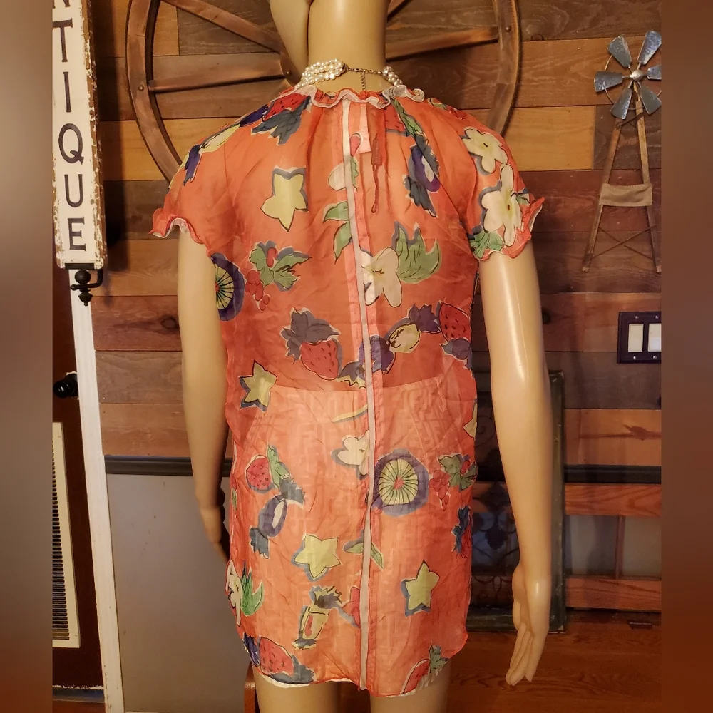 Dolce & Gabbana Red Floral Silk Semi Sheer Blouse - Picture 5 of 12